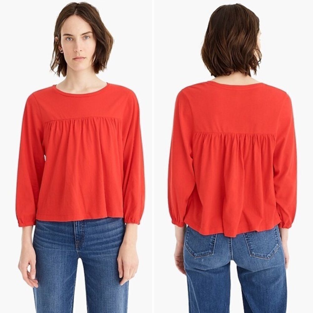 J. CREW Oversized Cropped Popover Flowy Blouse Red XS
